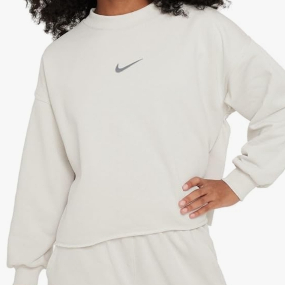 Nike Sportswear Girls Dri-FIT Crew-Neck Sweatshirt (FN8652-072, Light Bone Sz M
